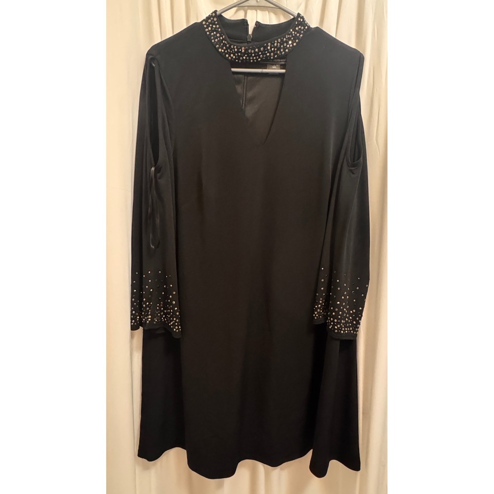 Jessica Howard Black Rhinestone Choker Cold Shoulder Cocktail Dress 16W